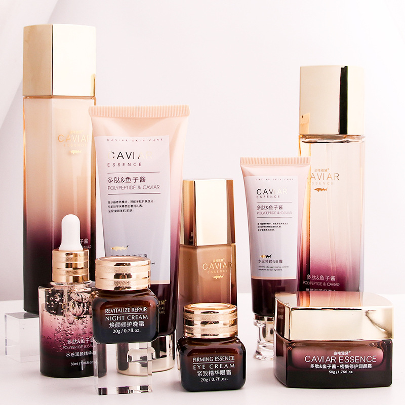 Wholesale polypeptide caviar skin care product sets, water and lotion cosmetics full sets, toner, facial cleanser, essence lotion, eye cream details Picture