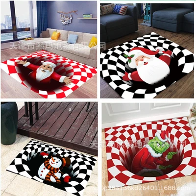 Cross-border clown trap visual carpet Living Room bedroom coffee table mat 3D geometric stereo illusion floor mat Christmas foreign trade thumbnail