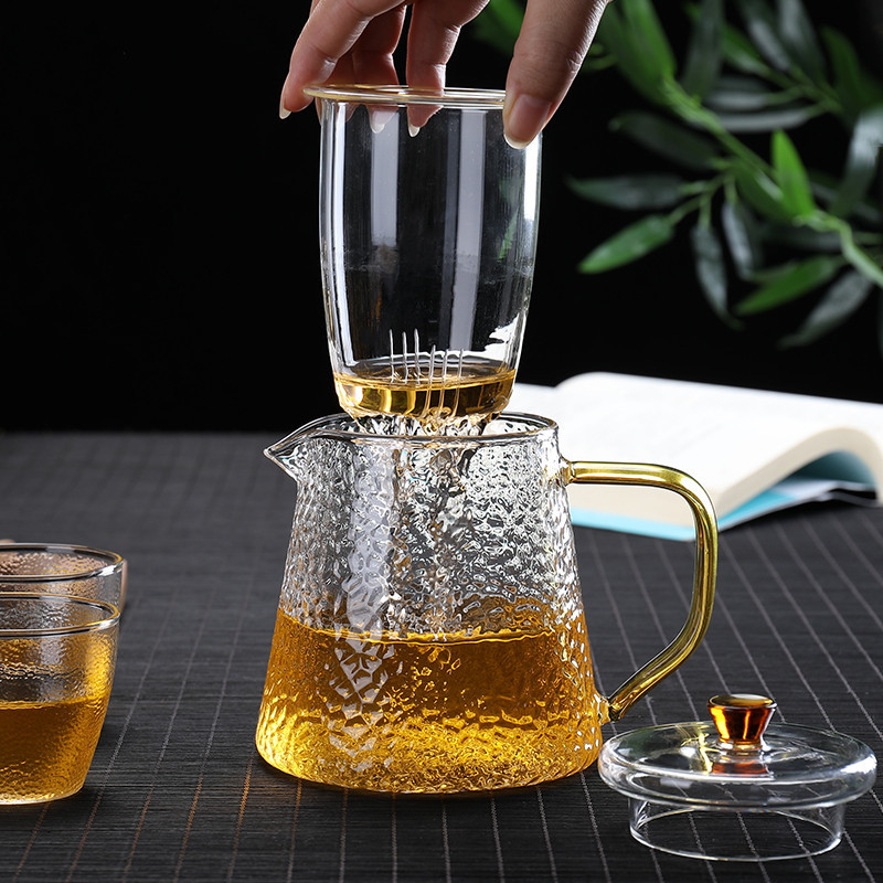 High borosilicate glass hammer-patterned teapot, high-temperature resistant brewing teapot, filter household flower teapot, tea infuser Specification image