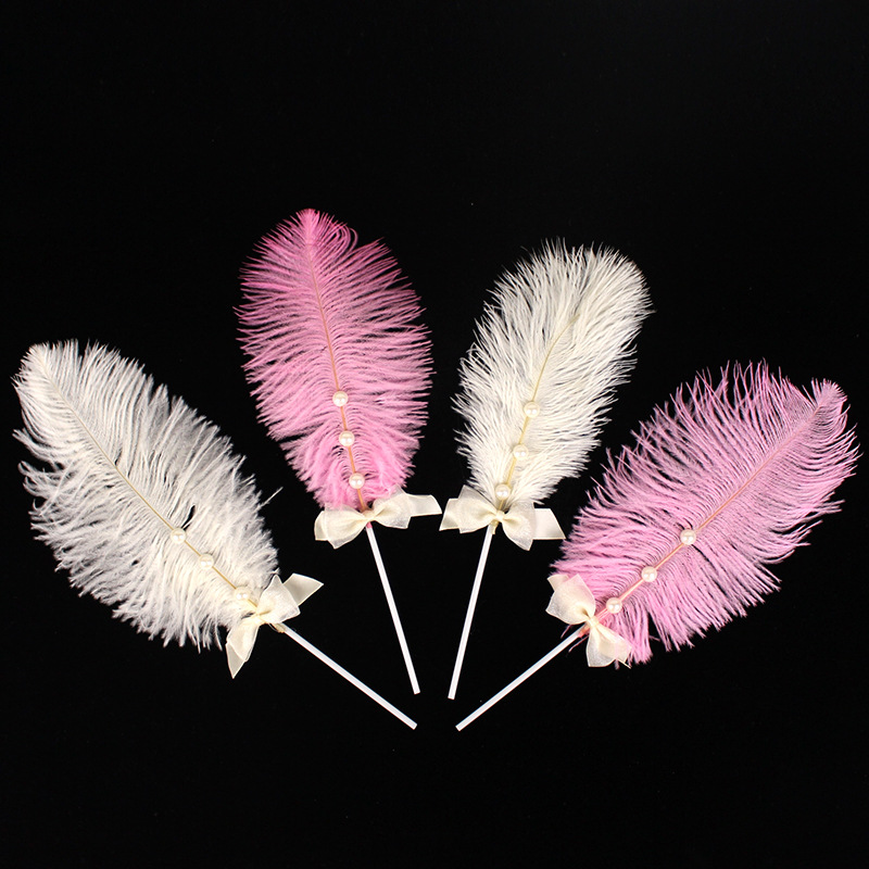 Baked Cake Decoration Natural Pearl Ostrich Feather Plug-In Card Beautiful Simple Birthday Dessert Decoration details Picture