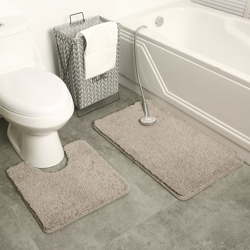 New carpet floor mat, bathroom solid color toilet mat, two-piece set, bathroom anti-slip foot mat, absorbent door mat, one-piece delivery, cross-border export, imitation wool floor mat, sofa, irregular living room, Nordic plush, long wool beside the bed, ins style Specification image