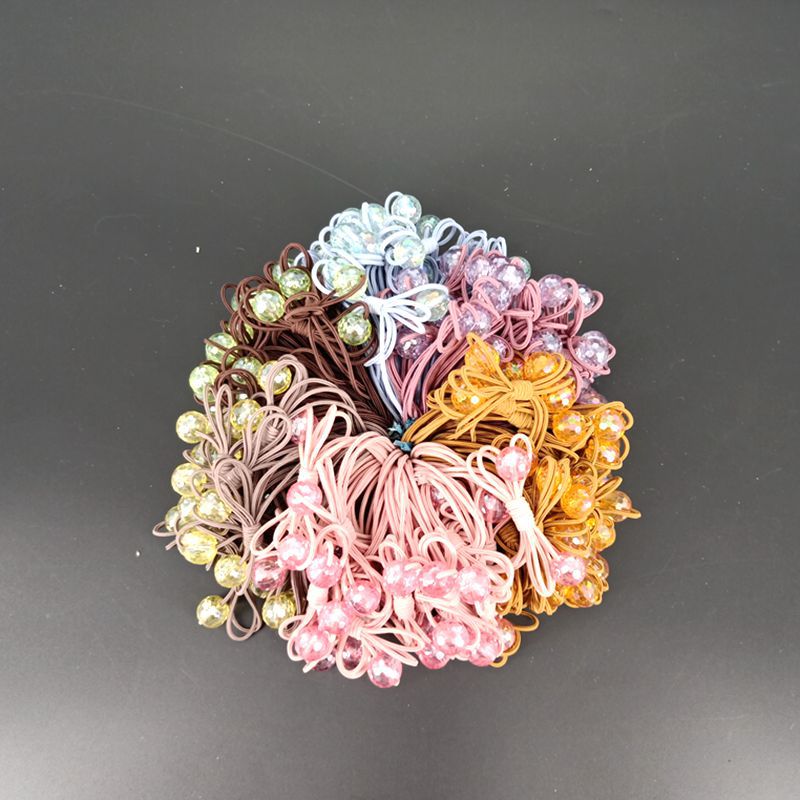 100 bundles of No. 105 double-color cut beads, one yuan color double-sided bead rubber band, adult and children's headwear, hair tie, simple hair accessory, leather case wholesale Item Picture