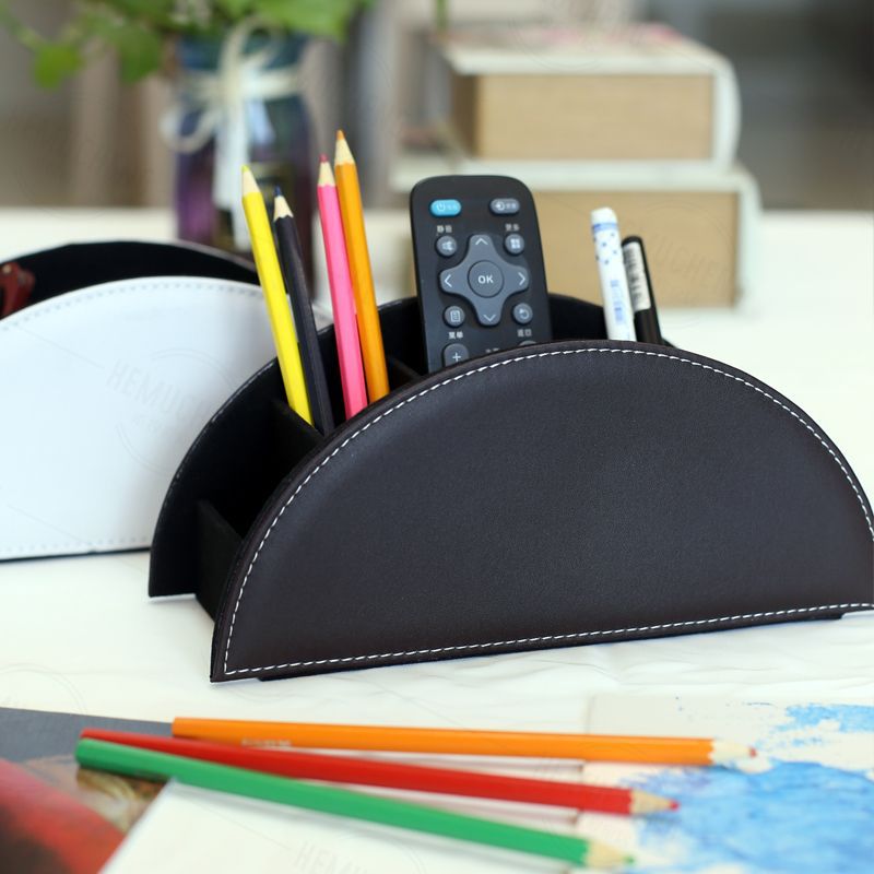 Desktop remote control box, office trendy brand, multi-functional leather organization box, stationery and cosmetic pen, multi-layer compartment storage box, simple and elegant