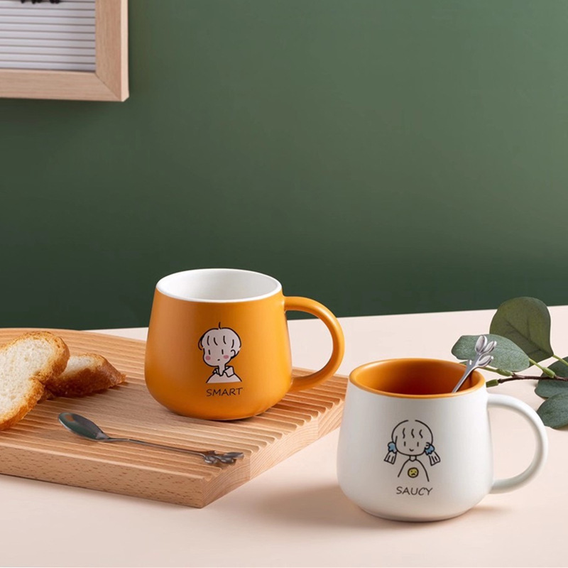 Creative couple mugs, fresh and simple girl milk coffee ins style large-capacity ceramic drinking cups