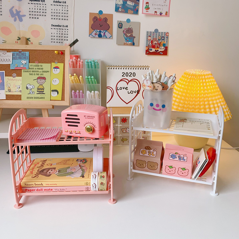 New Ins Cosmetics Jewelry Double Folding Storage Shelf Simple Home Desktop Bathroom Storage Shelf Storage Shelf