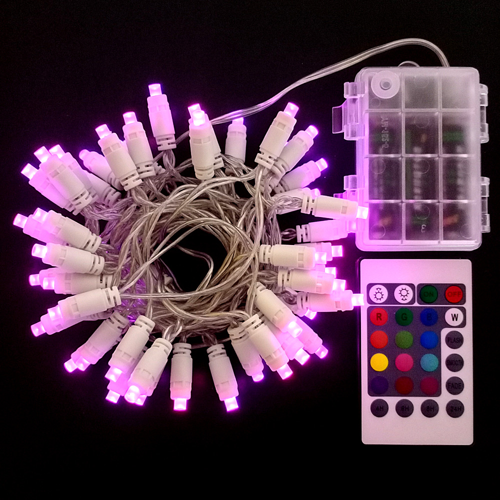 16-color LED Christmas light string, battery-powered outdoor waterproof light string with remote control, room party decoration color light details Picture