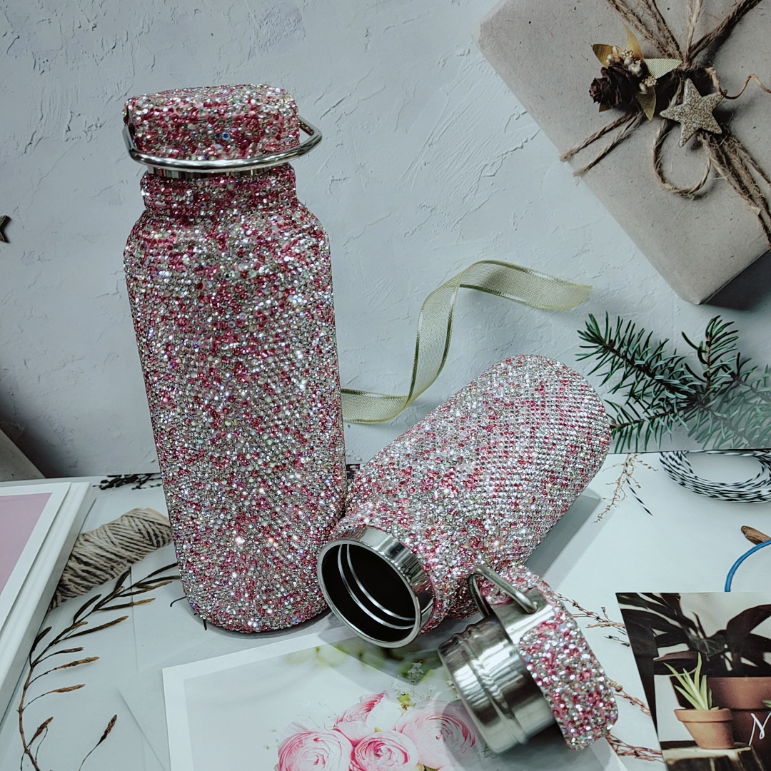New diamond-encrusted stainless steel water bottle from Europe and America, American-style double-layer vacuum large-diameter insulated cup, outdoor sports, cross-border Application Scenario