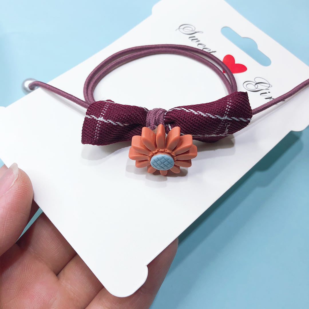 No. 103 wide grid cloth Chrysanthemum 100/ Bundle of wide grid cloth chrysanthemum rubber band, cute little rubber band hair tie, adult and children's hair accessories, head accessories, Hundred-tower leather case Application Scenario