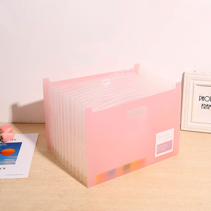 Multi-layer standing test paper bag, vertical organ bag, A4 material storage bag, student office hand-held PP file folder Specification image