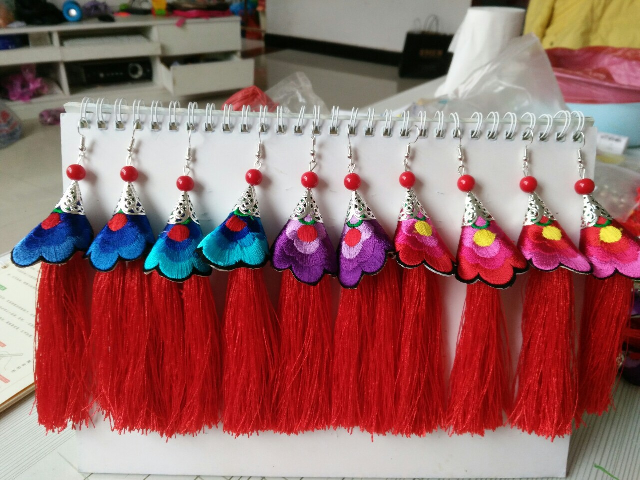 New National Style Cloth Multi-Color Embroidered Tassel Earrings Jewelry Wholesale details Picture