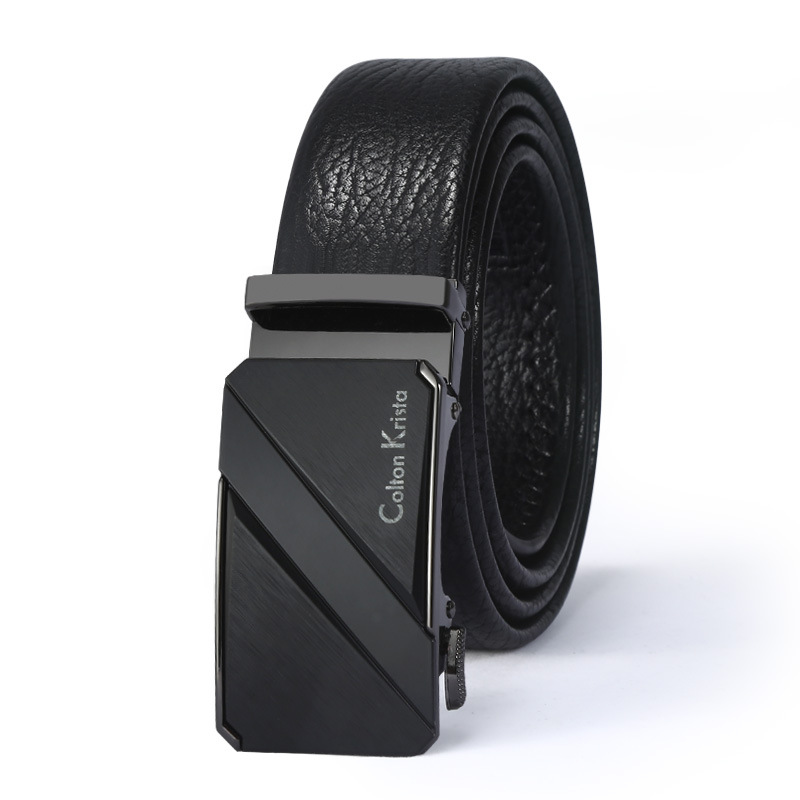 Manufacturers Direct Belt Men's Network Explosive Automatic Buckle Business Leisure Leather Two Layer Cowhide Pants Belt Wholesale Specification drawing