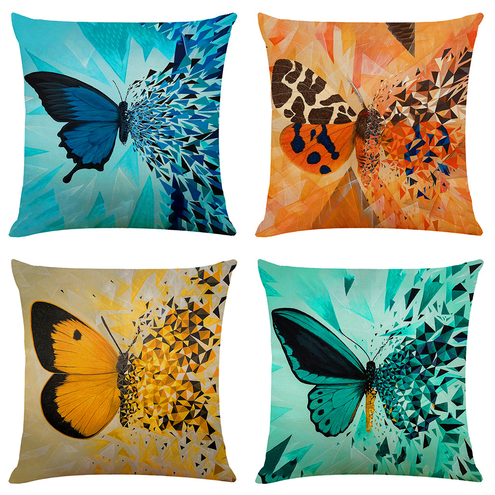 亚马逊eBay跨境热销水彩蝴蝶图案棉麻汽车抱枕套沙发靠垫家用抱枕