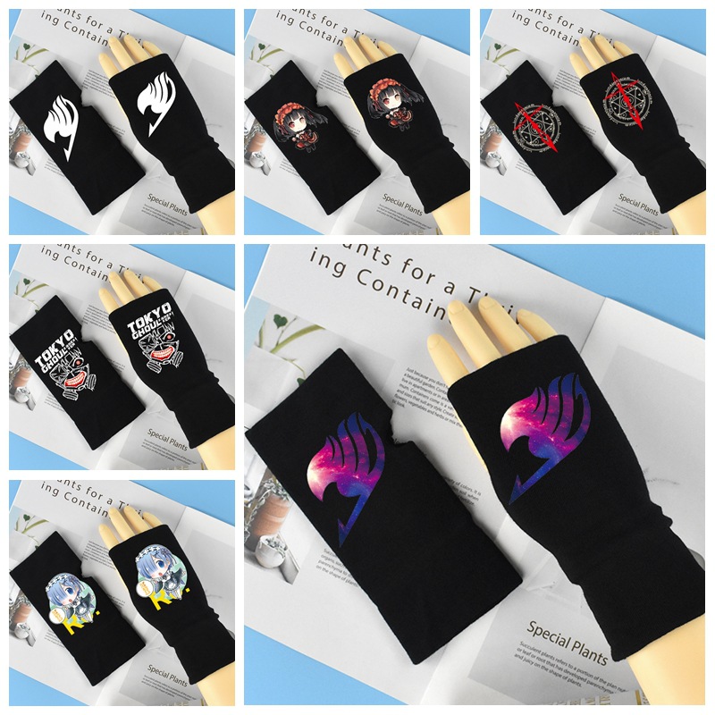Japanese cartoon anime monster tail ghoul maniacal three perimeter half finger gloves for teenage male and female students thickened to keep warm