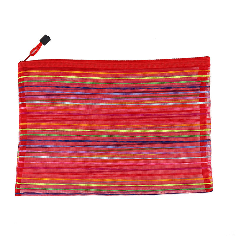 Factory direct sales of colorful striped file bags, nylon mesh zipper bags, document bags, student pen and receipt bags Item Picture