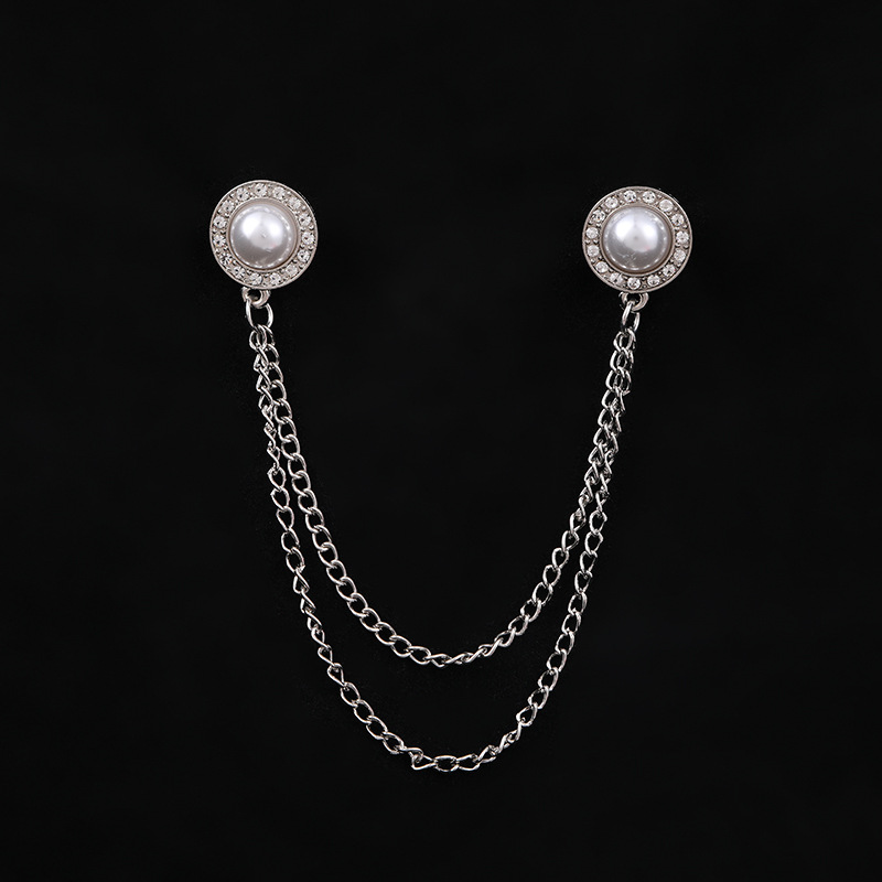 High-Grade European American Korean Temperament Pearl Alloy Chain Brooch British Style Shoes And Hats Accessories Suit Diamond Chest Chain details Picture