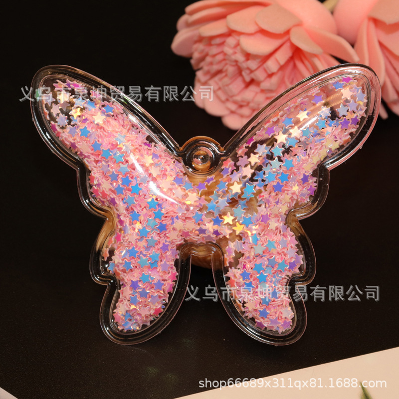 PVC cartoon transparent flowing sand golden light sheet DIY butterfly handmade jewelry accessories, car clothing pendant accessories Specification image