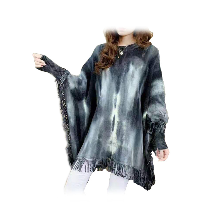 Canaan Scarf Autumn And Winter Export Two-Color Tie Dye Warp Knitted Fringe New Imitation Cashmere Pullover Cape Lengthened Cross-Border Item Picture
