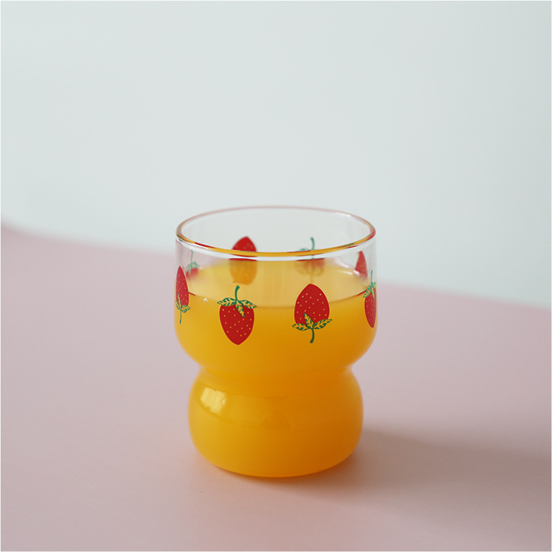 玻璃草莓杯 可爱杯子 胖胖水杯250毫升耐热果汁杯 萌萌牛奶杯详情图1