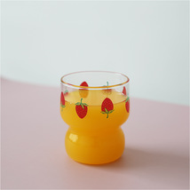 玻璃草莓杯 可爱杯子 胖胖水杯250毫升耐热果汁杯 萌萌牛奶杯