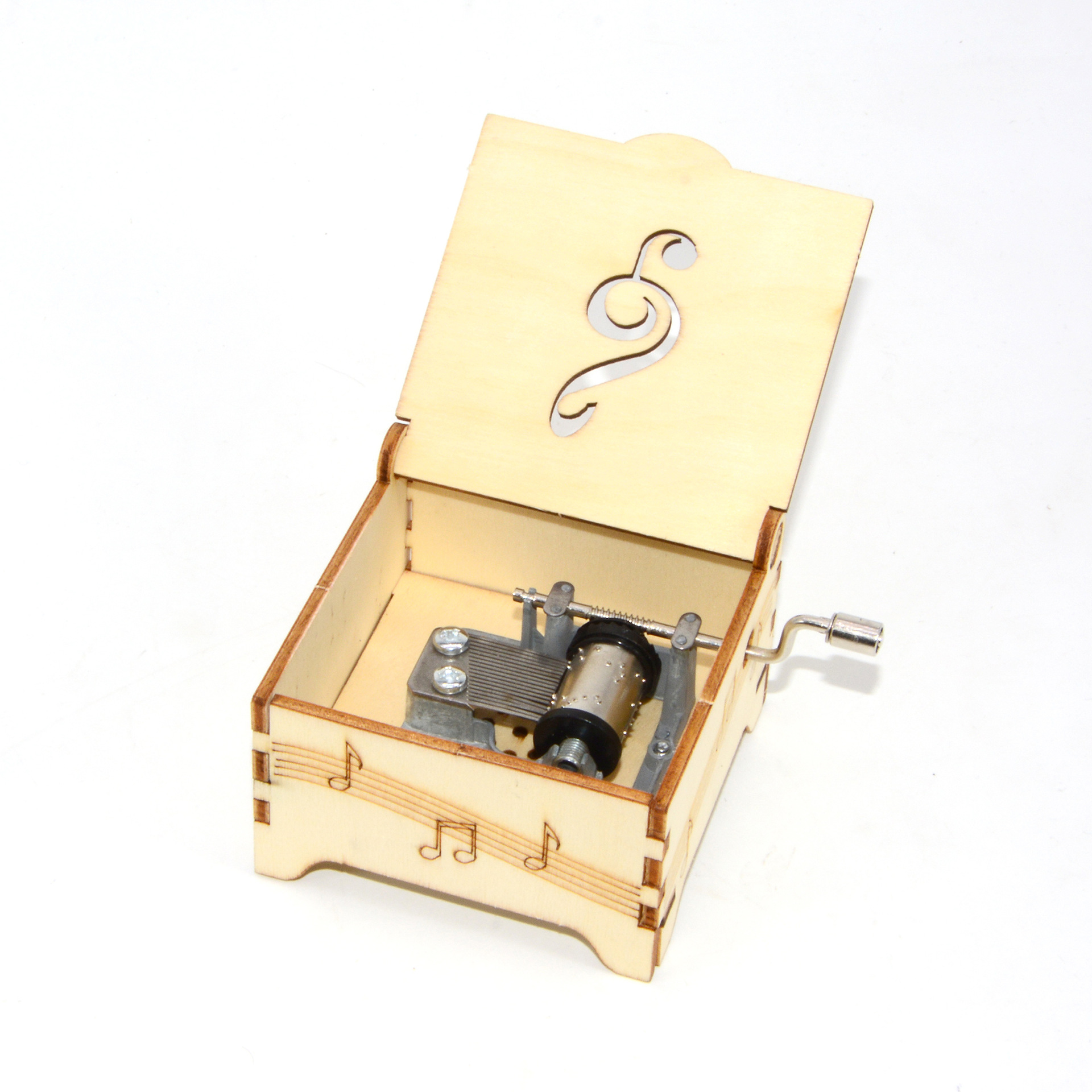 Wooden music box, hand-cranked classical music box, wooden craft ornament, carved solid wood hand-cranked music box details Picture