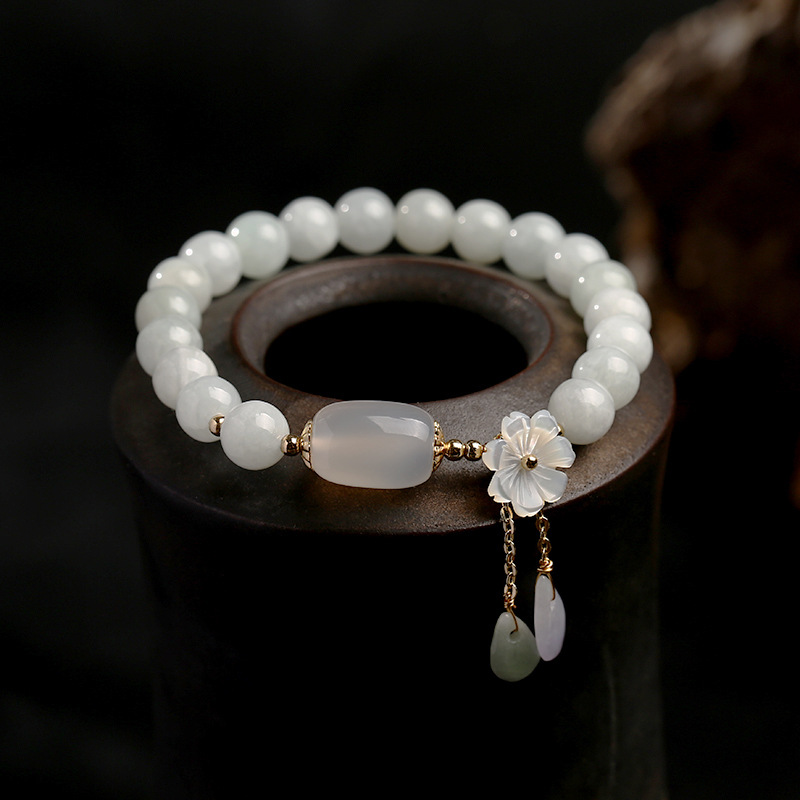 Original design natural jade bracelet 14K gold-plated women's pendant natural shell flower jade water drop style jewelry details Picture