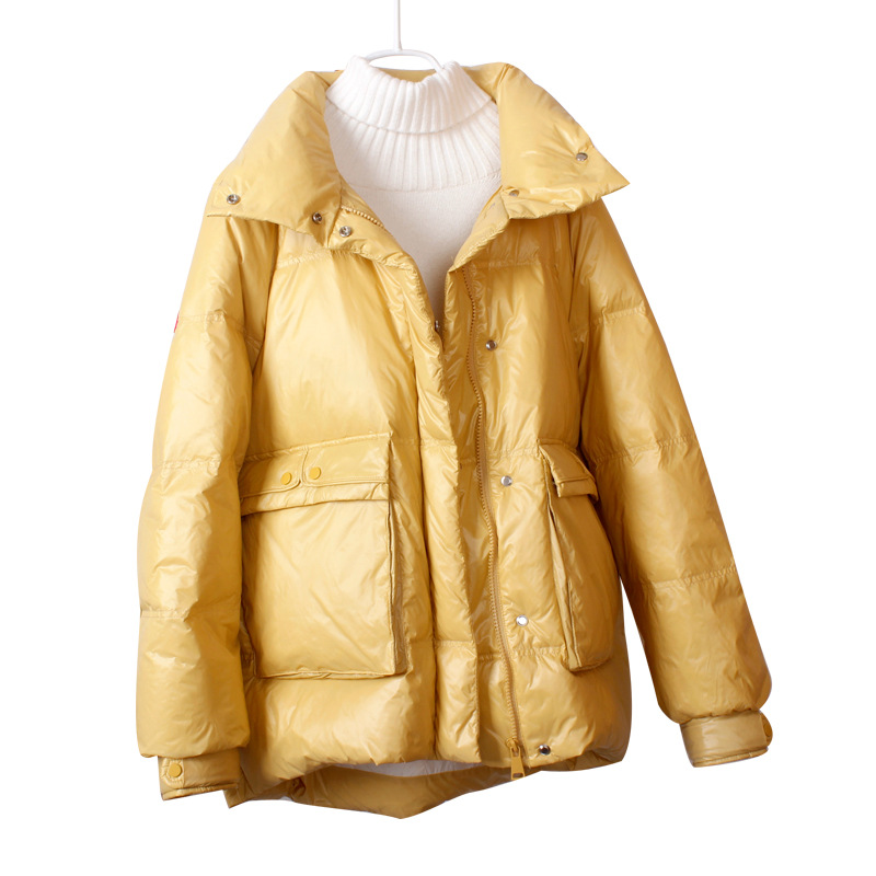 The 2021 new Korean-style fashionable loose stand-up collar and slimming white duck down jacket for women, featuring a bread coat and down jacket Item Picture