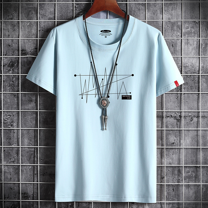 Short-sleeved T-shirt for men's summer, new round-neck pure cotton casual plus-size men's Hong Kong-style top with a half-sleeved anchor strap Application Scenario