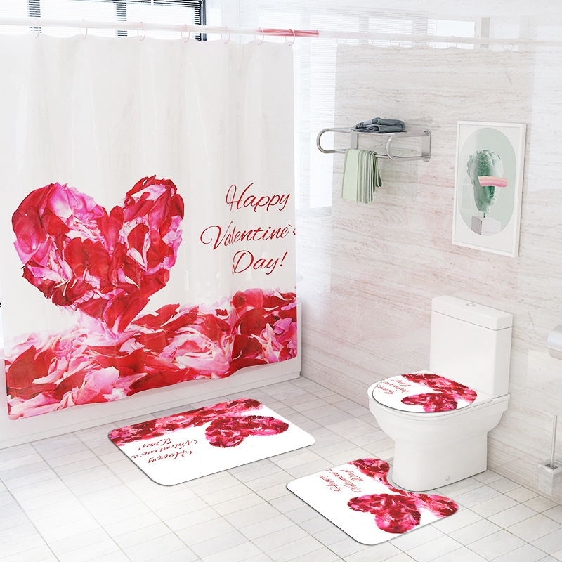 情人节系列浴帘小汽车气球地毯套装Valentine's Day bathroom mat