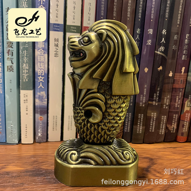 新加坡地标鱼尾狮雕像摆件旅游纪念物金属工艺品礼物摄影道具厂家