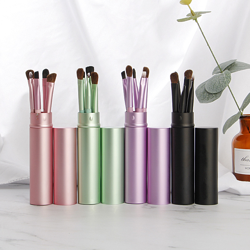 5 Barrel Eye Makeup Brush Set Wooden Handle Horsehair Blush Eyeshadow Brush Portable Beauty Tools Wholesale