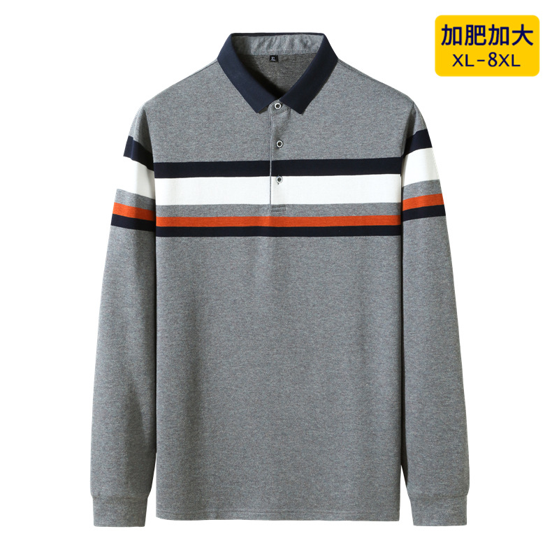 Spring and autumn men's striped T-shirt, lapel, long-sleeved, oversized, fashionable and casual T-shirt, overweight base layer top Specification image