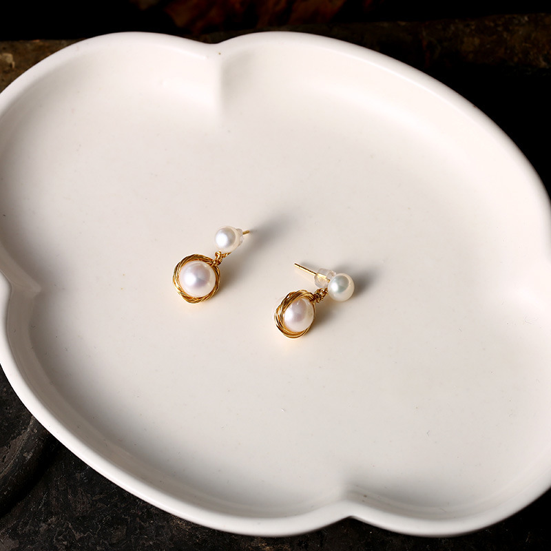 Natural freshwater pearl earrings, small teardrop stud earrings, 14K gold-plated S925 silver needle earrings, stud earrings for women