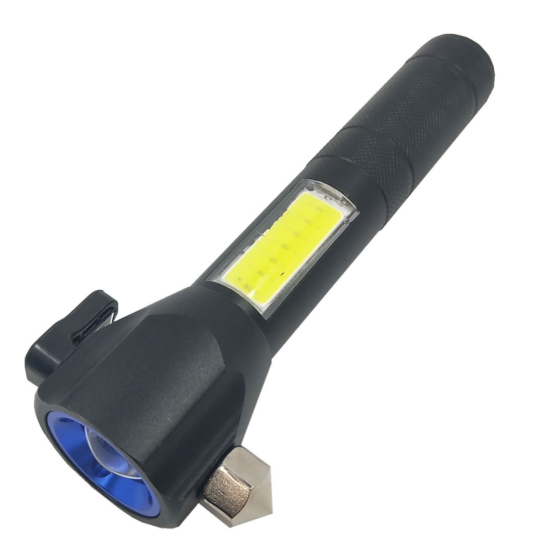 T6强光手电筒 户外COB灯 安全锤  LED带割刀USB充电 红光工作灯详情图1