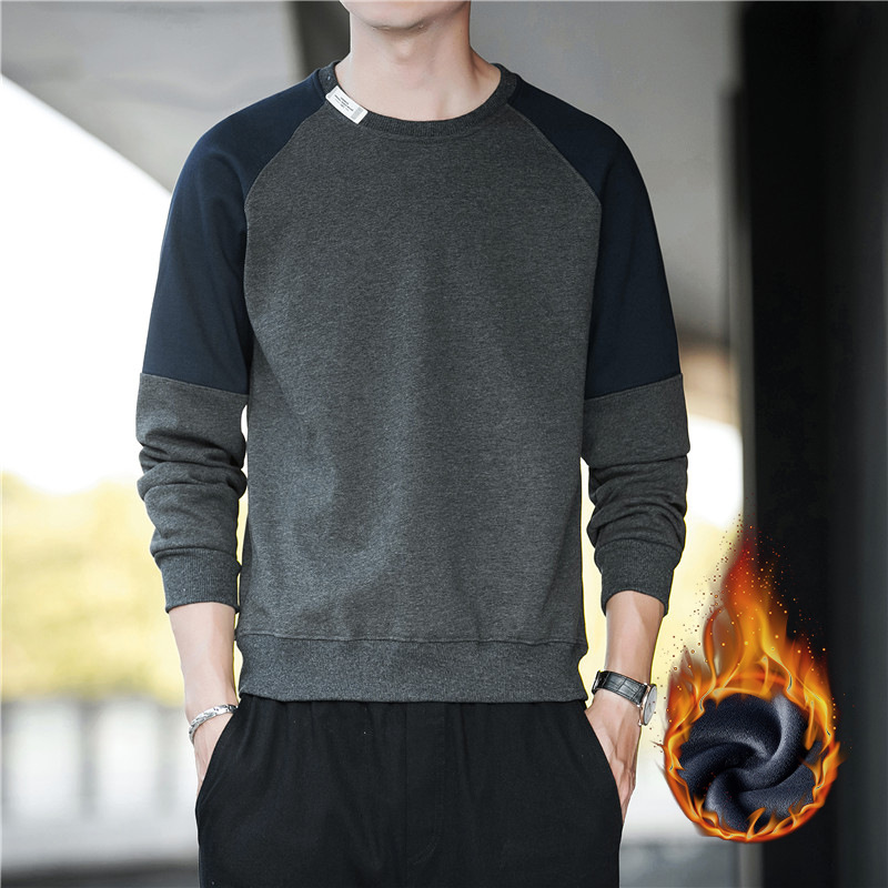 男士卫衣男春秋冬季宽松百搭圆领拼接休闲秋装上衣服加绒厚