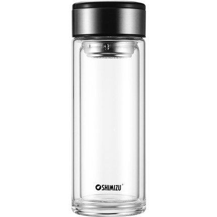 SHIMIZU double-layered clear water glass cup, thickened heat-insulating tea brewing cup, transparent insulated tea cup, business portable water cup Item Picture