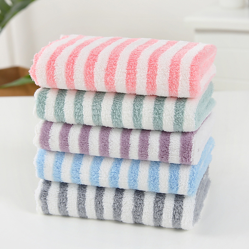 Woven fine striped high-density coral fleece 30*30 square towel, absorbent one piece, kitchen small towel for delivery Application Scenario