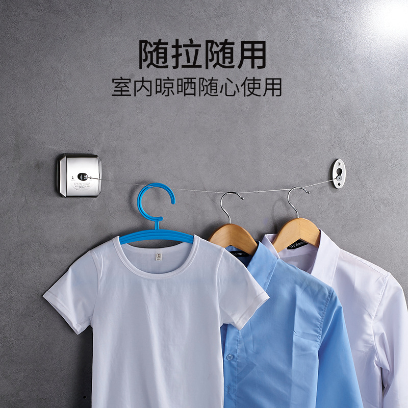 Balcony invisible telescopic clothes drying rope, stainless steel telescopic steel wire rope for bathroom, bathroom and dormitory without drilling details Picture