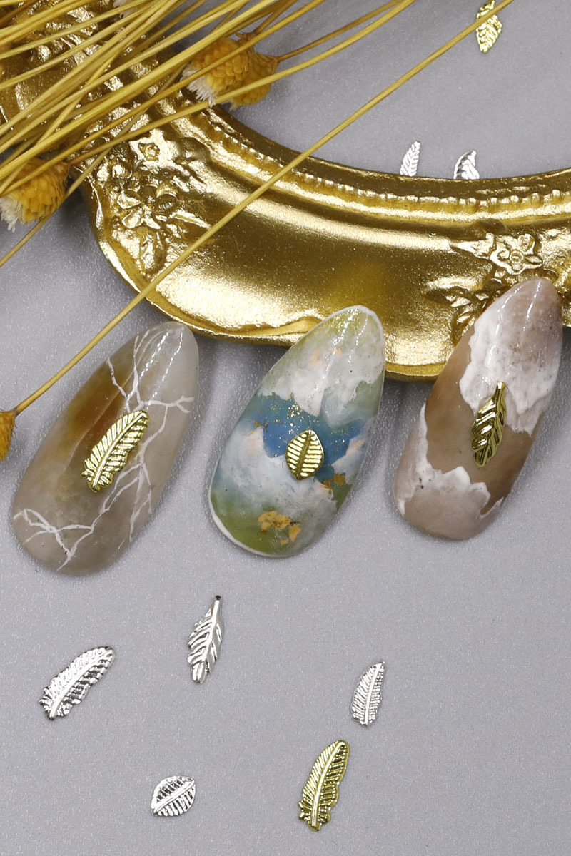 DIY nail art Japanese-style rivets, retro leaves and feathers, versatile gold and silver nail accessories, alloy metal patches, shanilak Specification image