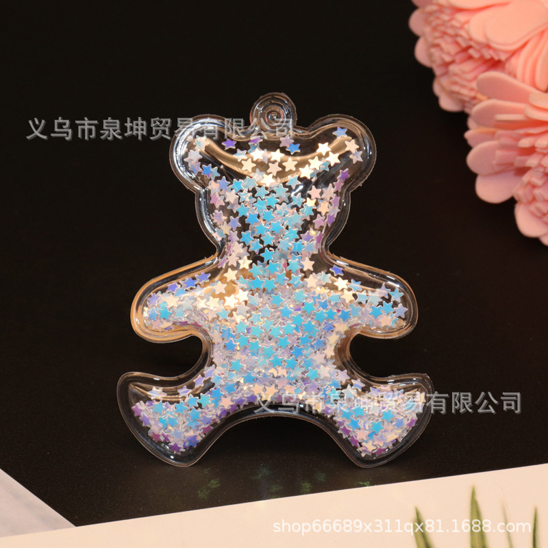 Factory PVC cartoon transparent flowing sand golden light sheet bear DIY jewelry accessories keychains car clothing pendants details Picture