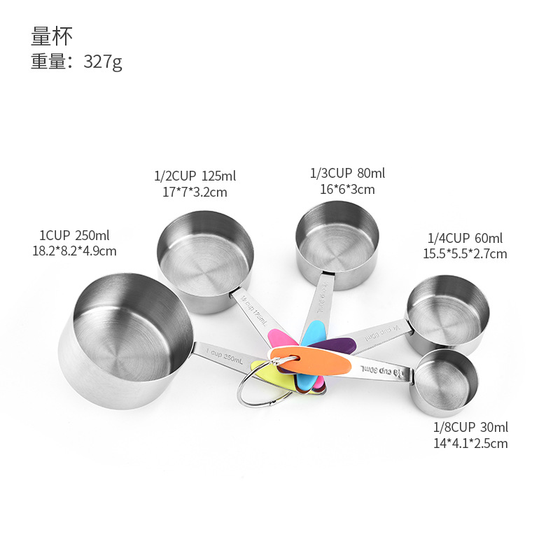 304 Stock 10 Sets Measuring Cup Measuring Spoon Stainless Steel With Graduated Silicone Handle Manufacturers Direct Supply Measuring Cup Set Item Picture