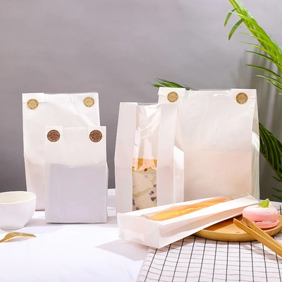 White Kraft Paper Bread Bag Bread Bag Window Open Transparent Baked Goods Doggy Bag Tote Bag