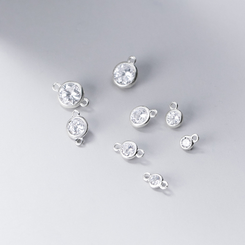S925 Silver Double Ring Micro-Inset Zircon Single Ring Pendant Double Ring Bracelet Necklace Link Buckle Accessories S0864 Specification drawing