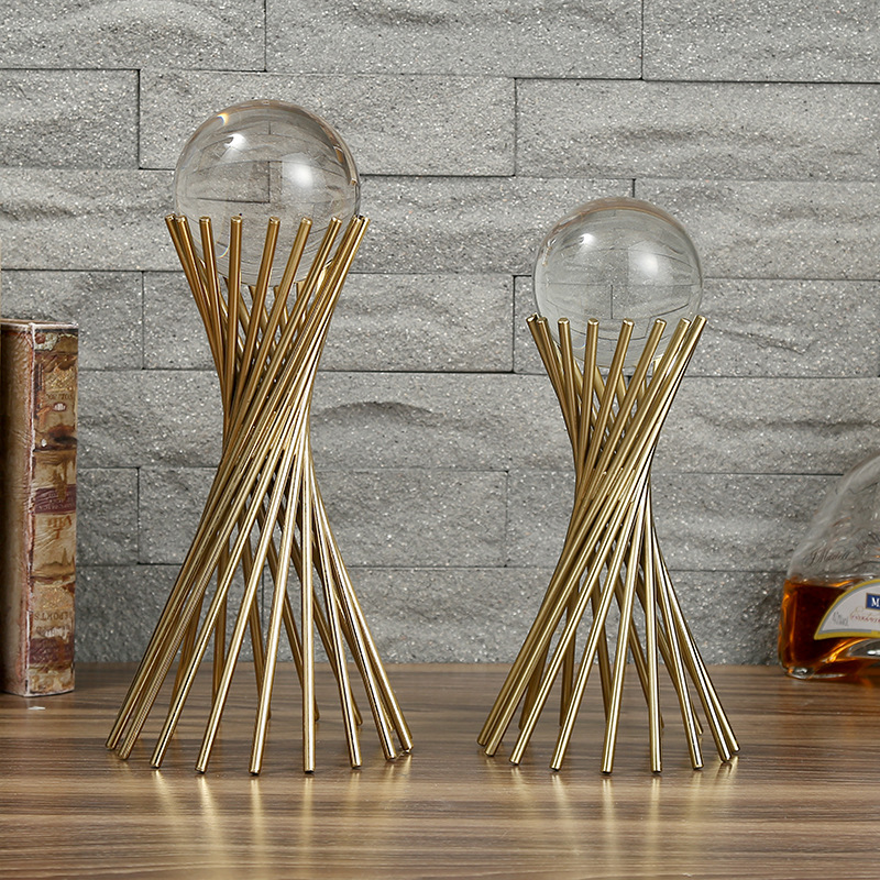Modern creative crystal ball metal ornaments, Nordic simple and light luxury decoration, living room entrance hall model room decoration supplies