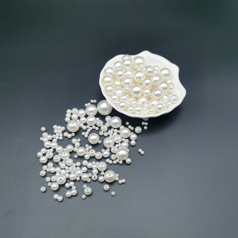 In-stock diy straight-hole water-polished loose beads ABS high-gloss 3-16mm imitation pearl jewelry accessories string beads connection beads details Picture