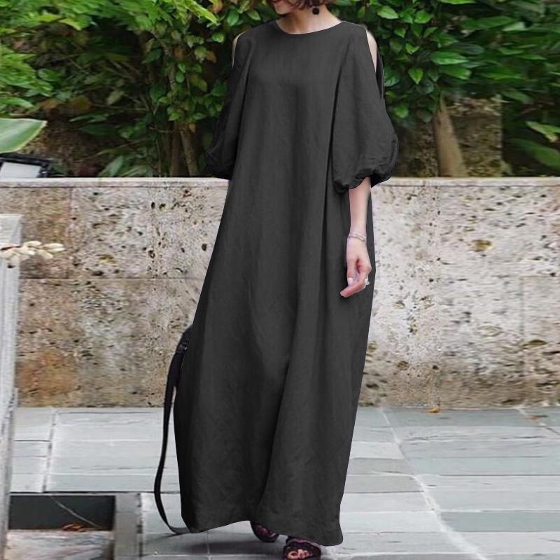 2020 Summer new dress: Women's puffy and elegant mid-sleeved casual dress, off-the-shoulder solid color party dress, cotton and linen dress Application Scenario