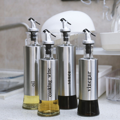 Kitchen Supplies Stainless Steel Double Layer Seasoning Bottle Glass Oil Pot Household Soy Sauce Bottle Vinegar Bottle Seasoning Bottle details Picture