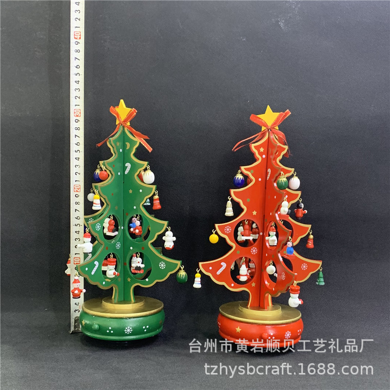 二片圣诞树挂件木质发条式音乐盒 音乐铃 圣诞场景装式八音盒详情图2