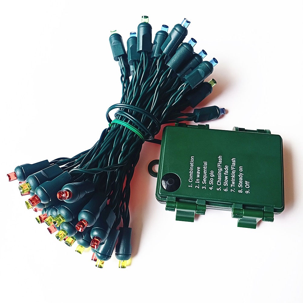 Eight-function light string with timer battery box, American-standard injection type outdoor waterproof wreath Christmas tree decoration light string Item Picture