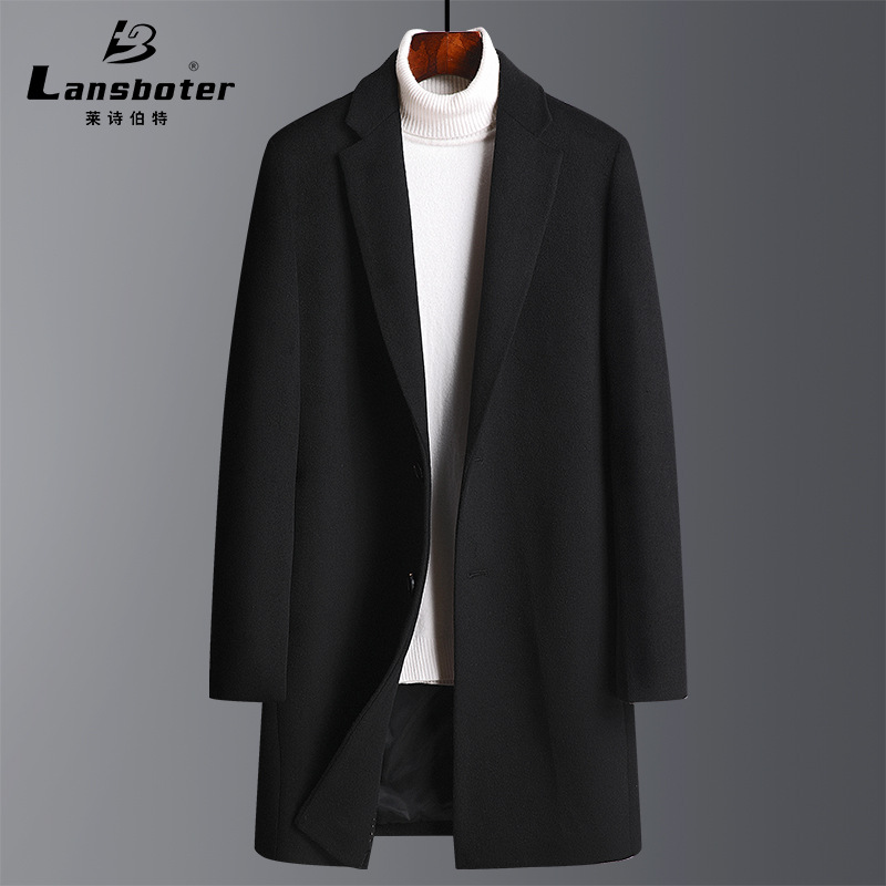 New autumn and winter tweed coats, men's slimming mid-length wool trench coats, men's thickened wool woolen coats, men's outerwear Specification image