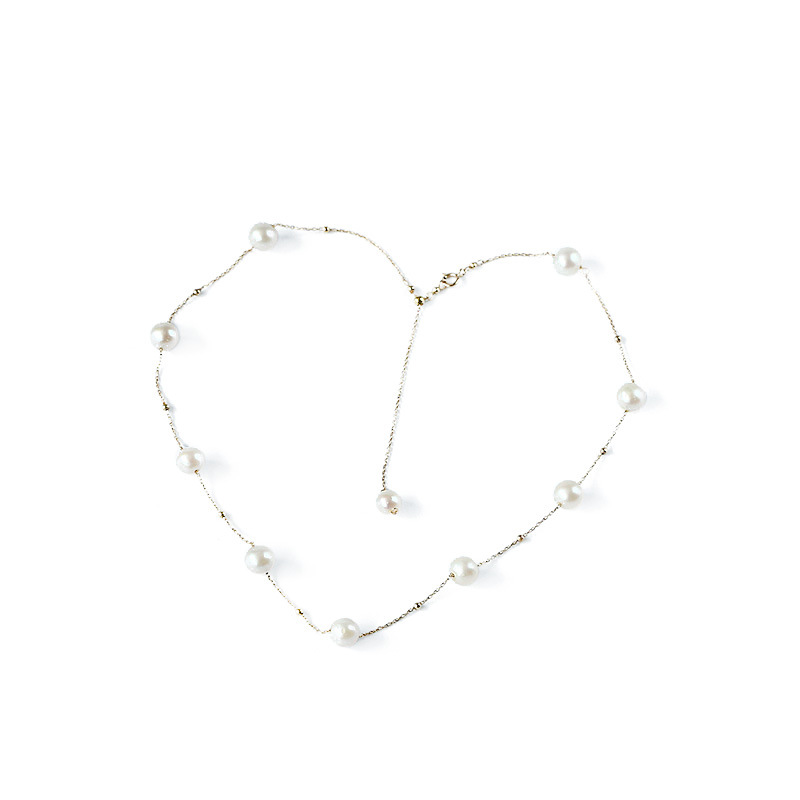 7.5mm strong light starry Sky freshwater pearl necklace, a fringed 18K gold pearl necklace and collarbone chain that women often wear Item Picture